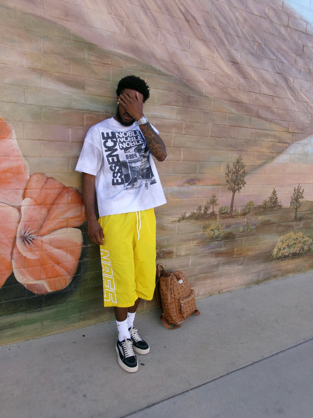 Yellow Nylon Capri Shorts