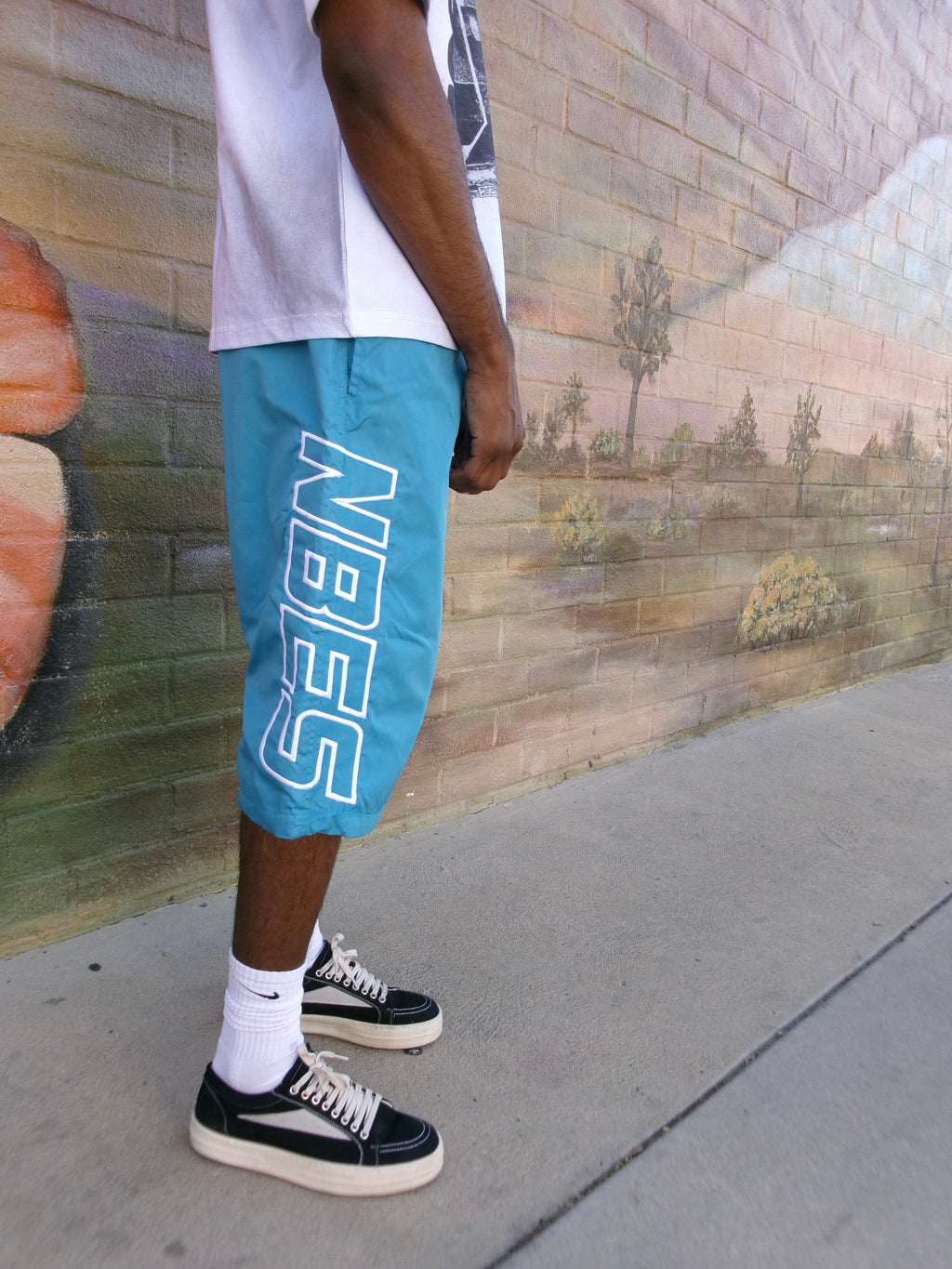 Blue Nylon Capri Shorts